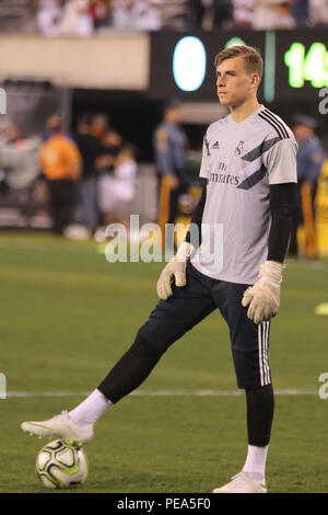 Andriy Lunin nuovo portiere del Real Madrid durante il warm up prima di Real Madrid vs Roma partita nel 2018 International Champions Cup a MetLife stadium Foto Stock
