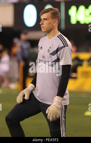 Andriy Lunin nuovo portiere del Real Madrid durante il warm up prima di Real Madrid vs Roma partita nel 2018 International Champions Cup a MetLife stadium Foto Stock