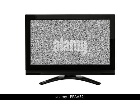 Televisore moderno isolato su bianco con schermo statico. Foto Stock