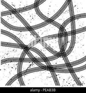 Pneumatico nero le vie swirl con macchie di inchiostro isolati su sfondo bianco Illustrazione Vettoriale