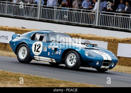 1964 American Shelby Cobra Daytona Coupe WSCC racer con driver Olivier Ellabrack al 2018 Goodwood Festival of Speed, Sussex, Regno Unito. Foto Stock