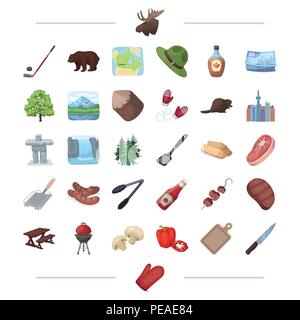 Pic-nic, a piedi, business e altre icone in stile cartoon.coltello, mitten, riposo, icone nella raccolta di set. Illustrazione Vettoriale