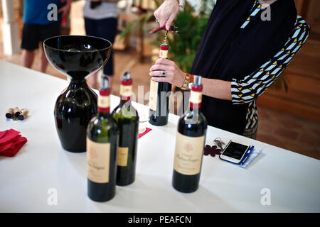 Chateau Phelan Segur risiede nel comune di Saint-Estephe nella regione di Bordeaux di Francia, vigneti vicini Chateau Calon-Segur e Château Mon Foto Stock