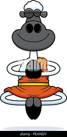 Un cartoon illustrazione di una pecora monk sorridente e meditare. Illustrazione Vettoriale