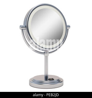 Illuminato a LED specchio piano tavolo specchio con ingrandimento, 3D rendering isolati su sfondo bianco Foto Stock