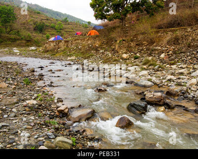 Campo presso le rive del fiume Panar, Kumaon Hills, Uttarakhand, India Foto Stock