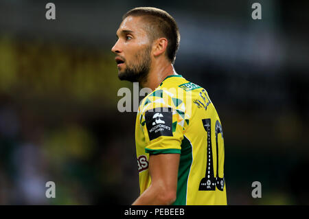 Carrow Road, Norwich, Regno Unito. 14 Ago, 2018. Carabao Calcio Coppa del primo round, Norwich City rispetto a Stevenage; Moritz Leitner di Norwich City Credit: Azione Plus sport/Alamy Live News Foto Stock