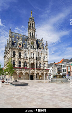 Secolo XVI Municipio / municipio e torre campanaria di Oudenaarde in stile gotico fiorito, Fiandre Orientali, Belgio Foto Stock