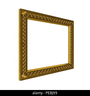 Antica cornice dorata isolato su bianco. 3D illustrazione Foto Stock