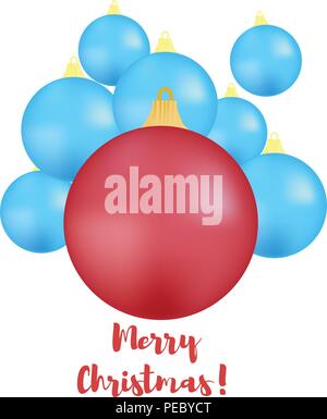Set di Red e Blue Balls su di un albero di Natale. Auguri di Buon Natale Illustrazione Vettoriale