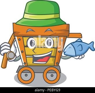 Pesca carrello in legno mascotte cartoon Illustrazione Vettoriale