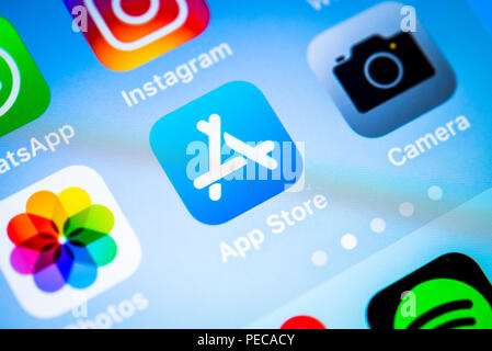 Apple App Store, icona app su iPhone, iOS, lo schermo dello smartphone, display close-up, dettaglio, Germania Foto Stock
