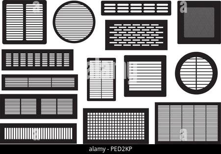 Set di ventilazioni diverse griglie isolato su bianco Illustrazione Vettoriale