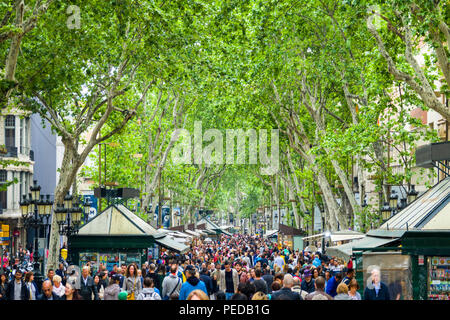 Las Ramblas Barcellona Spagna cosmopolita capitale della Spagna Catalogna, è noto per la sua arte e architettura. Il fantastico Sagrada Famíl Foto Stock