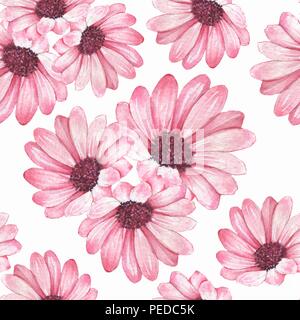 Floral seamless pattern. Acquerelli di fiori. Rosa crisantemi Foto Stock