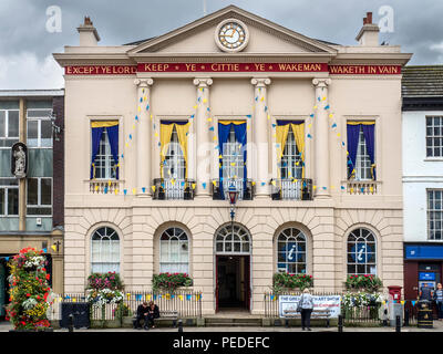 Town Hall con iscrizione ad eccezione di voi Signore mantenere Cittie Ye Ye Wakeman Waketh invano a Ripon Yorkshire Inghilterra Foto Stock