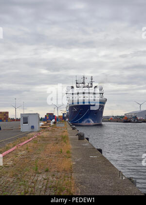 La Geo Caraibi ormeggiato a fianco della banchina del terminal per container in Den Haag, nei pressi di Amsterdam, Paesi Bassi. Testa sull'immagine. Foto Stock