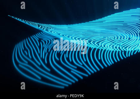3D illustrazione la scansione delle impronte digitali fornisce accesso di sicurezza con identificazione biometrica. Il concetto di protezione impronta digitale.impronte digitali curvo. Concetto o Foto Stock