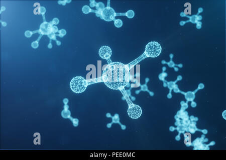 Le molecole di digitale, atomi bacground. Bassa polygoanl struttura di griglia, linee di collegamento e punti. Struttura Molecolare di linee di collegamento e puntini, 3D illu Foto Stock