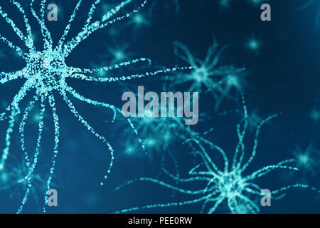 Illustrazione concettuale di neurone cellule con incandescente nodi di collegamento. Synapse di neuroni e cellule elettriche di invio segnali chimici. Neurone di Interconnecte Foto Stock