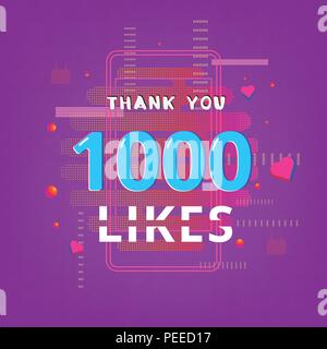 1000 ama grazie banner. Post per i social media. Vector llustration. Illustrazione Vettoriale