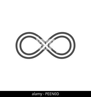 Simbolo di infinito loop. La figura 8 icona, l'eternità segno del logo in un design originale per sempre l'eternità knot, numero 8 invertito in stile appartamento. Foto Stock