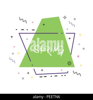 La molla geometrica banner vivaci isolati su sfondo bianco. Fette di effetto di testo. Lo stile di Memphis. Elemento di design grafico. Illustrazione Vettoriale. Illustrazione Vettoriale