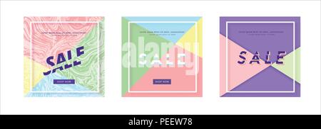 Imposta di vendita brillanti carte quadrata. Modello per la progettazione grafica illustrazione vettoriale. Illustrazione Vettoriale