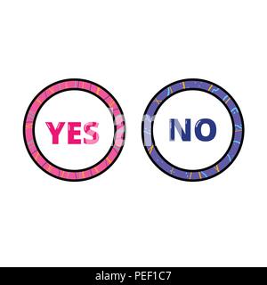 Sì e No scritte su cornici tonde. Lo stile di Memphis. Elemento per il graphic design - poster, volantini, brochure, card, tag, adesivo, badge. Illustra il vettore Illustrazione Vettoriale