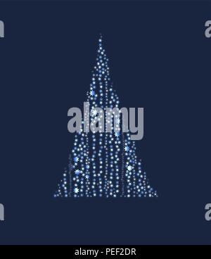 Illustrazione Vettoriale albero di natale dalle luci. Albero di natale su sfondo blu Illustrazione Vettoriale