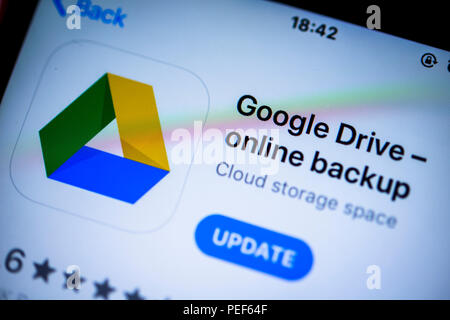 Unità di Google app, Cloud storage, nell'app Apple Store, App, display, iPhone, iOS, smartphone, close-up, dettaglio, Germania Foto Stock