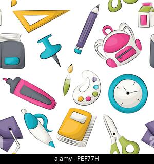 Forniture scolastiche tema. Modello senza giunture. Vector illustrator. Illustrazione Vettoriale