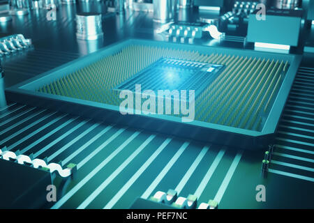 Scheda di circuito. Sfondo tecnologico. Calcolatore centrale processori CPU concetto. Scheda madre chip digitali, tech scienza dello sfondo. Communica integrato Foto Stock