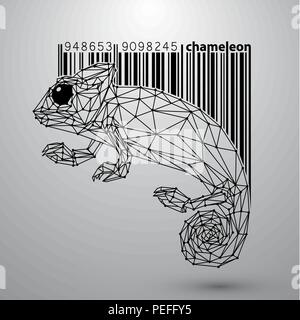 Chameleon da triangoli e codice a barre. Illustrazione Vettoriale