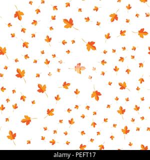 Modello senza giunture di autunno foglie di giallo in modo casuale Illustrazione Vettoriale