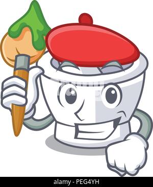 Artista il carattere di mortaio in stile cartone animato Illustrazione Vettoriale