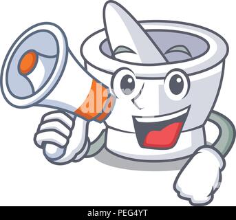 Con mortaio megafono carattere stile cartone animato Illustrazione Vettoriale