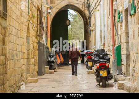 11 maggio 2018 un security check point al perdono Gate uscire dal Monte del Tempio a Gerusalemme in Israele. Foto Stock