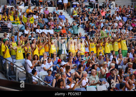 Persone il tifo per i giocatori di tennis in Australian Open, Melbourne Foto Stock