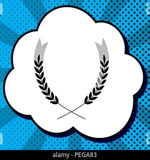 Segno di frumento illustrazione. Spike. Spica. Vettore. Icona nera in bolla su blue pop-art sfondo con raggi. Illustrazione Vettoriale