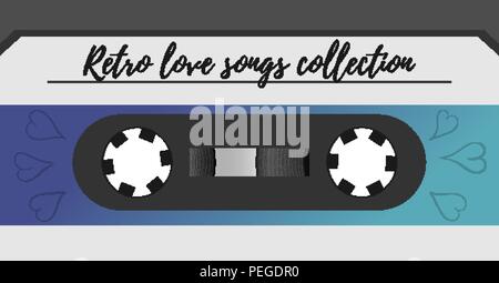 Stile retrò nastro audio magnetici dello sfondo. Anni ottanta vintage album di musica del dispositivo di storage. Il vecchio audio cassette a nastro Illustrazione Vettoriale