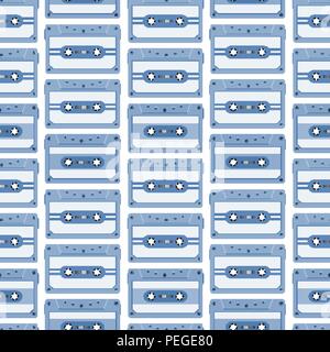 Retrò sfondo senza soluzione di continuità con i nastri audio. Nastri audio magnetici piastrellabile pattern Illustrazione Vettoriale