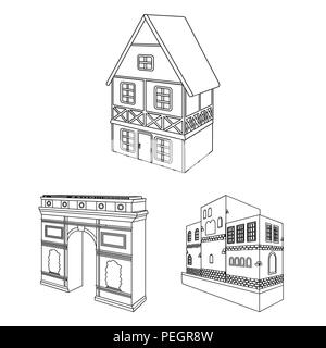 Edificio di architettura e di delineare le icone nella raccolta di set di design.La costruzione e la dimora del vettore simbolo isometrica stock illustrazione. Illustrazione Vettoriale