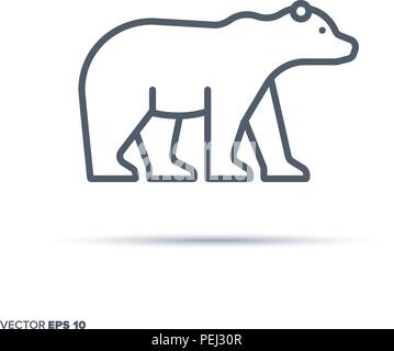 Orso polare in linea del vettore icona. Il cambiamento climatico e la fauna selvatica artica simbolo. Illustrazione Vettoriale