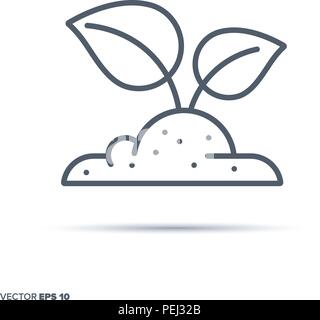 Impianto di germogliazione nel suolo linea del vettore icona. La riforestazione, agricoltura e simbolo di crescita. Illustrazione Vettoriale