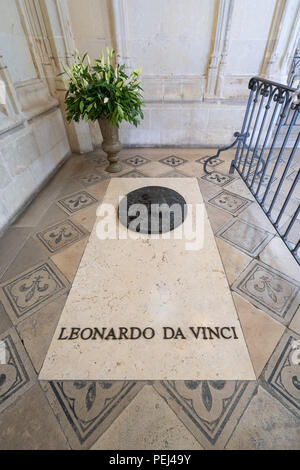 Leonardo Da Vinci tomba nel castello di Amboise, Francia Foto Stock