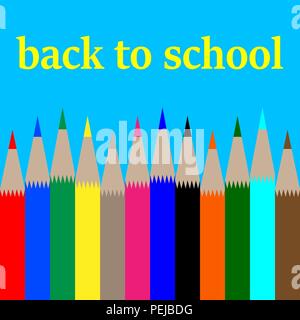 Si torna a scuola,scheda con multi-matite colorate Illustrazione Vettoriale
