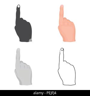 Sollevate il dito indice icona in stile cartoon isolati su sfondo bianco. Gesti con le mani il simbolo illustrazione vettoriale. Illustrazione Vettoriale