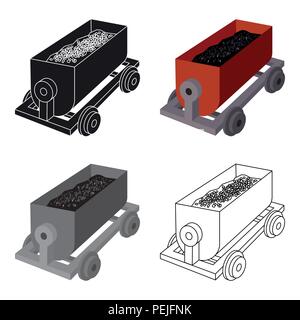 Il red Carrello su ruote per ascensori minerali dalle miniere di profondo.L'industria mineraria unica icona in stile cartoon simbolo vettore stock web illustrazioni. Illustrazione Vettoriale