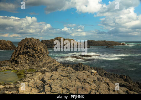 La linea di costa a Ballintoy, Co Antrim, Irlanda del Nord in un giorno di estate Foto Stock